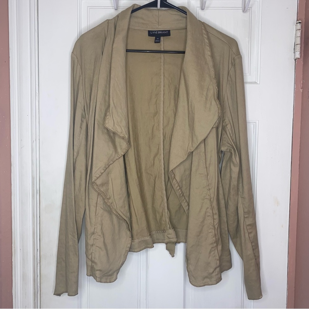 LANE BRYANT Women’s Linen Blend Drape Front Jacket Layering Khaki Size 20